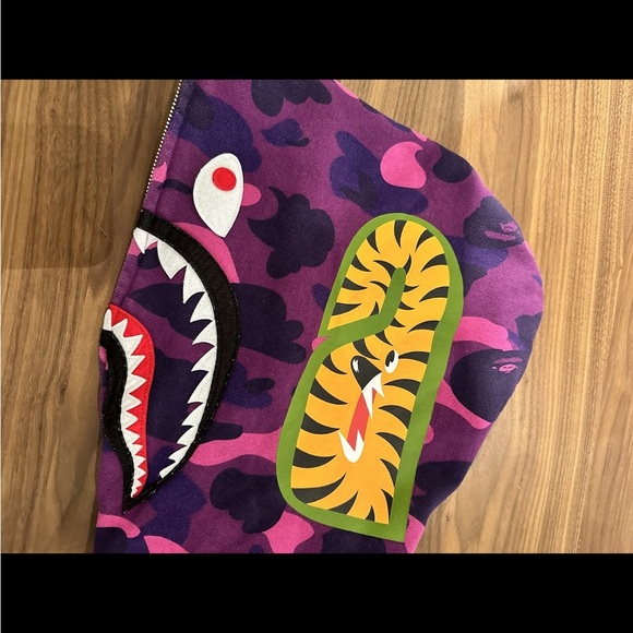 Bathing Ape Purple Camo WGM Shark Hoodie Zip Up Large - Picture 4 of 12